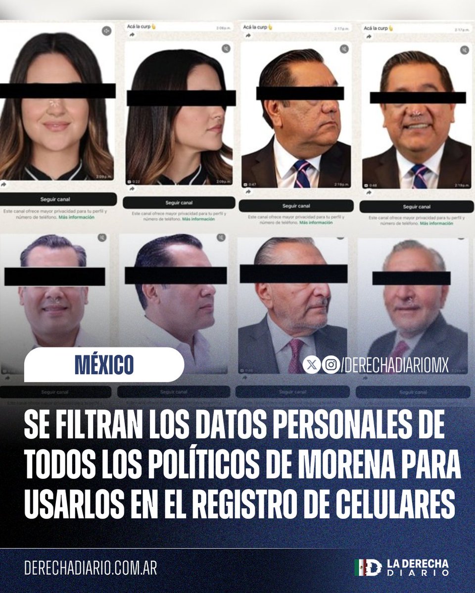 DerechaDiarioMX's tweet image. 🇲🇽 | LES EXPLOTÓ SU REFORMA EN LA CAROTA: Los datos personales de todos los políticos de Morena fueron filtrados por hackers y difundidos a través de canales de WhatsApp para que sean usados en el registro de líneas celulares obligatorio que su partido impuso.
