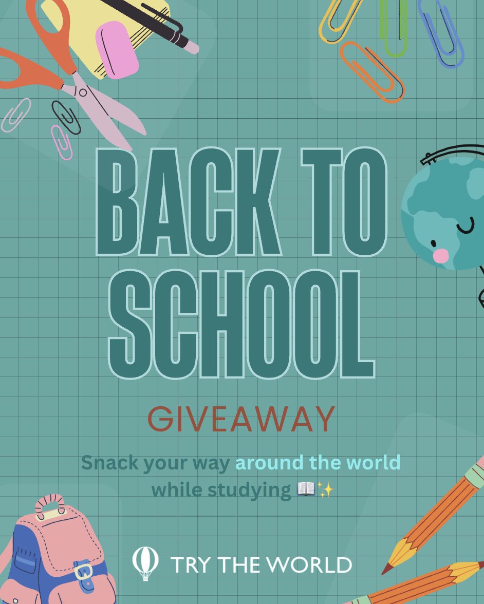 Trytheworld's tweet image. 🎒📚 Back to School Giveaway! 📚🎒
Kick off the school year with a box full of global snacks—perfect for study breaks, lunchbox upgrades, and after-school treats! 🍿🌍✨

Here’s how to enter:
✔️ Follow us @trytheworld
❤️ Like this post
👯 Tag your snack-loving friends — 1 tag = 1…