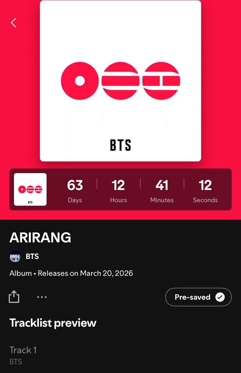 BTS'in 20 Mart'ta yayınlanacak albümünün adının ‘ARIRANG’ olduğu açıklandı.

Albümü önden kaydetmek için paylaşılan Spotify sayfası kısa sürede çöktü.

🔗 spotify.link/BTS-ARIRANGCDP