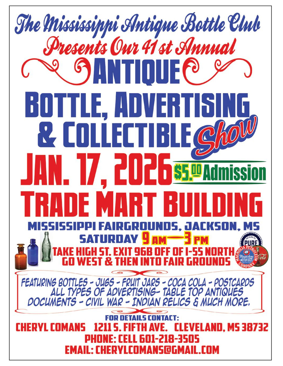 Collectors, this one’s for you! 🧴📜 The Antique Bottle, Advertising &amp;amp; Collectibles Show is coming to the Mississippi Fairgrounds — unique antiques, vintage advertising, and more you won’t want to miss.