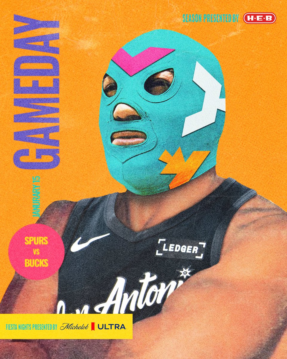 spurs's tweet image. Let's Fiesta 🎉

🆚 @Bucks 
⏰ 7pm CT
📍 @FrostBankCenter 
📺 @FanDuelSN_SW 
📻 @1200WOAI, @kxtn1350 

#PorVida | @HEB | #sponsored