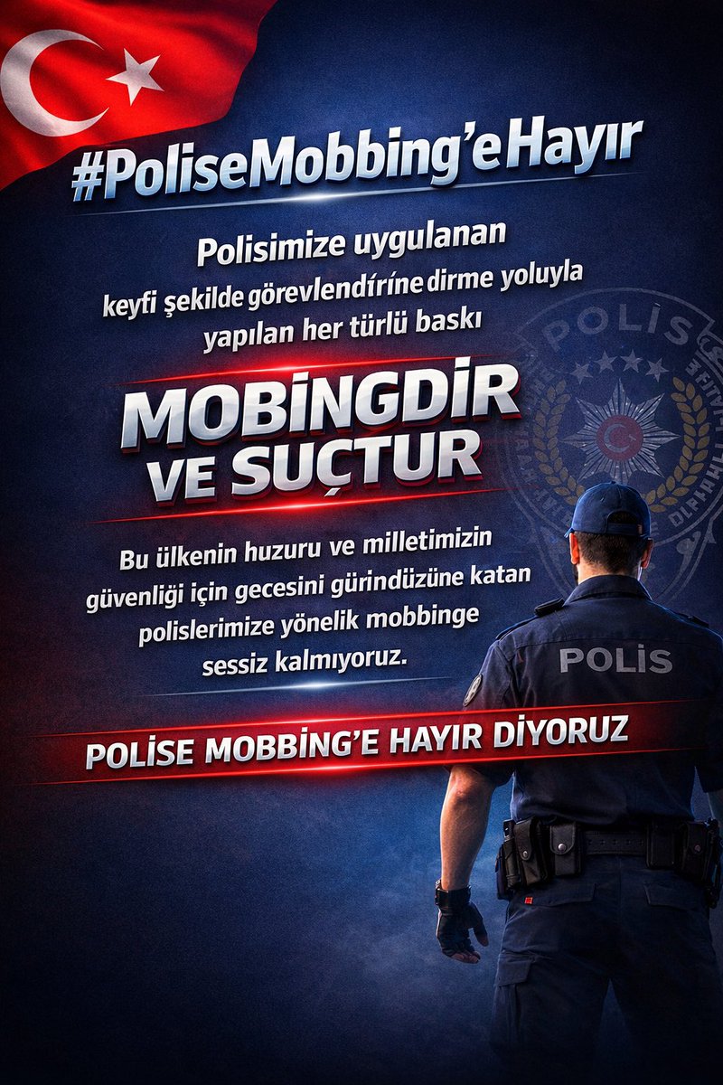 Zorlu şartlar altında görev yapan düşük maaş alan uzun saatler mesaide kalan polislerimiz bir de üstüne amirlerinden anlamsız ego tatmin etmek için baskı görmektedirler mobbing suçtur

#PoliseMobbing 'e Hayır
