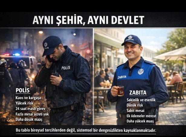 albatros1845's tweet image. Resmi tatillerde, hafta sonları izin yapan zabıta; bayramda, tatilde, gecede görevde olan devletin adli kolluk görevlisinden daha fazla maaş alıyor.
Bu adalet değil, bu emekle alaydır.
Hayatını riske atan polis görmezden gelinemez.
#PoliseMobbing