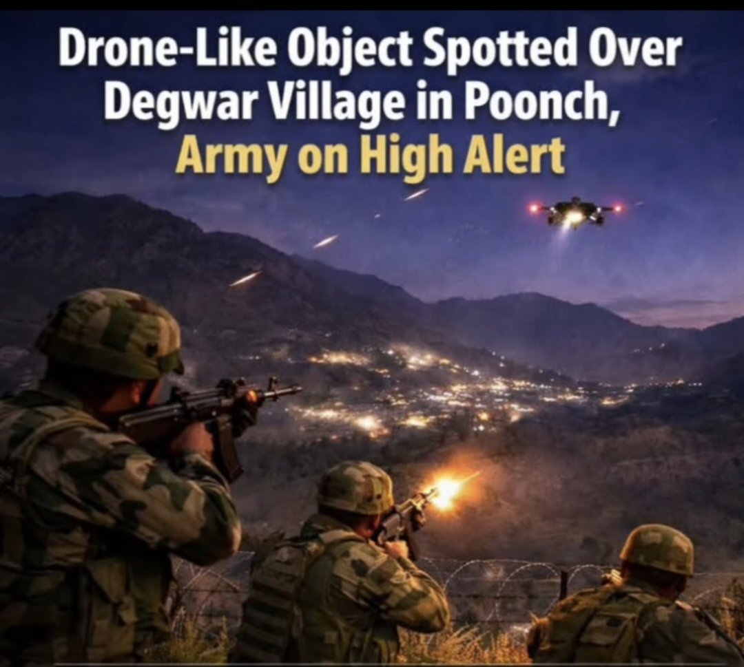 Despite clear warnings 
NPAK drone once again intruded into Bharats  territory in #Poonch Alert Indian Army troops responded swiftly and opened fire.

Security remains tight 🇮🇳🚨