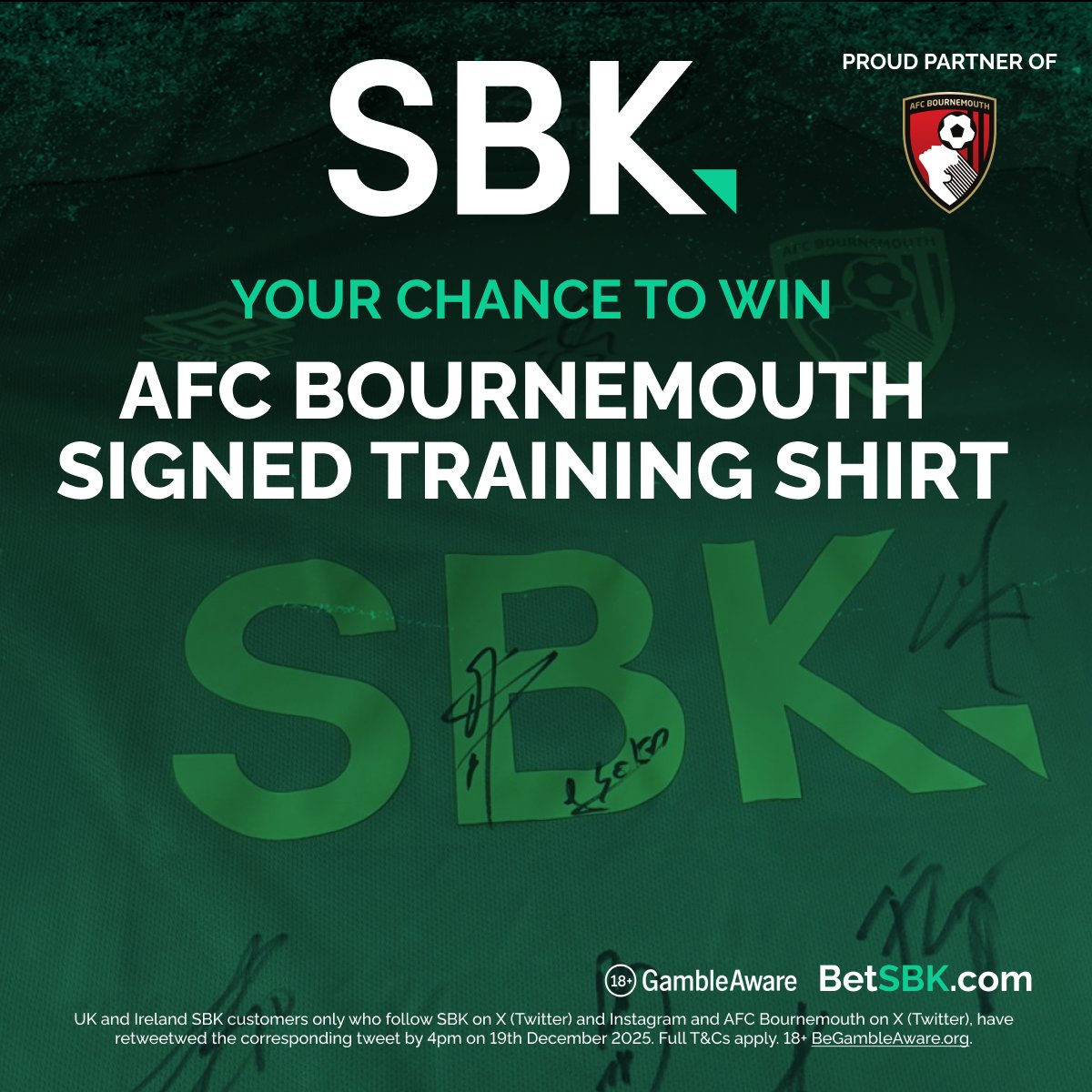 sbk's tweet image. Fancy winning a signed AFC Bournemouth x SBK Green Bay Training Shirt? 🍒

To be in with a chance, simply:

Follow @sbk &amp;amp; @afcbournemouth on X 🙌
Follow us on Instagram 👉 tinyurl.com/23enmn6m
Retweet this post 🔄

18+ | Gamble Responsibly | T&amp;amp;Cs apply :…