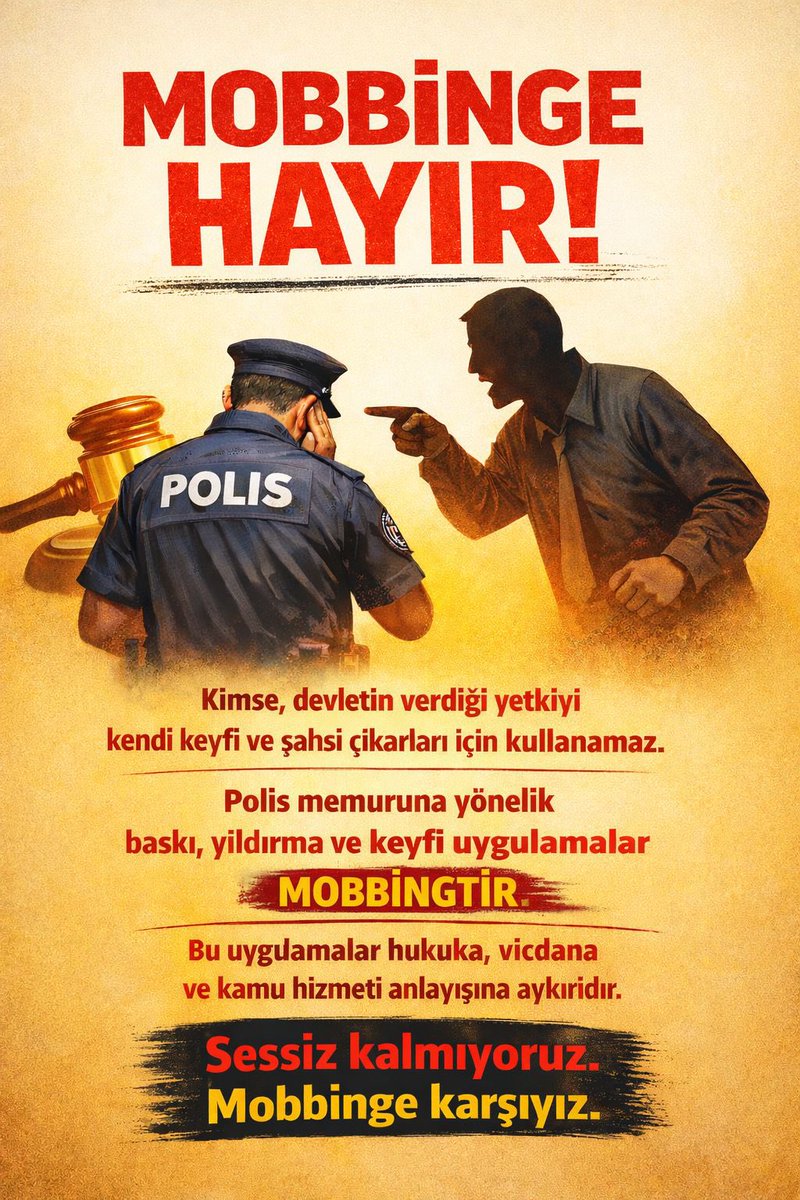 Her sene binlerce polis mobbinge maruz kalıyor. Konuyla ilgili araştırmalar sağlıklı yapılmıyor.

Silahların eşitliği ilkesi gereği mobbing başvuruları kurum dışından yapılan görevlendirmeler ile araştırılmalıdır.

 #PoliseMobbing
