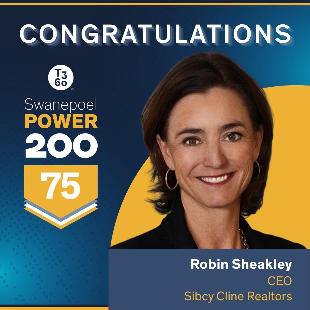 sibcycline's tweet image. 🎉 Congratulations to Robin Sheakley on being named to the 2026 Swanepoel Power 200 and rising to #75 among the nation’s most powerful real estate leaders. Robin continues to elevate Sibcy Cline and Cincinnati real estate on the national stage. 👏
#SP200 #womenleaders #sibcycline