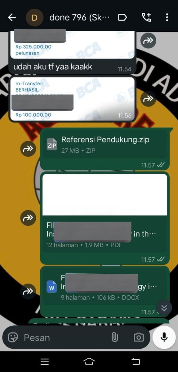 ackstorejoki's tweet image. Testimoni Joki Skripsi prodi Manajemen ☑️
WA: wa.me/6285701359782
📍Trusted and Fast Response
#Jokiskripsi #jokitugas #jokikuliah #jokiartikel #zonaba #zonauang️ #jokijurnal #jokiproposal #jokithesis #jokisempro