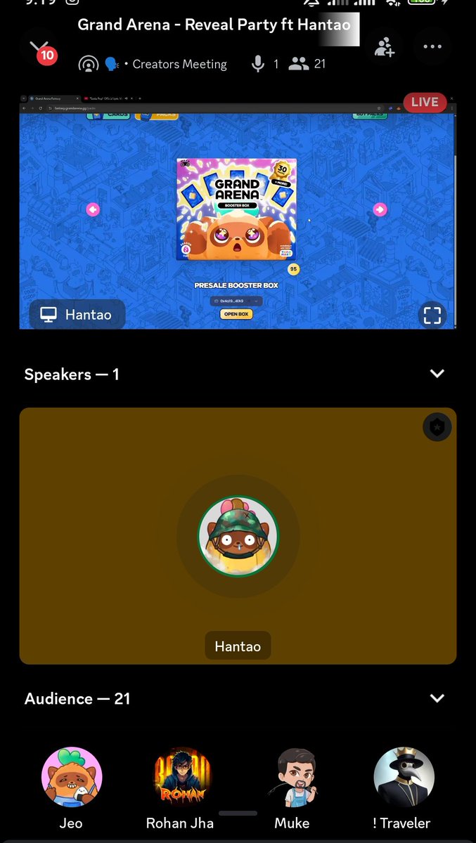 Live with hantao on creators discord server with a fun stream of grand arena booster box opening... This is looking so fun 🤣 getting my booster box soon too.