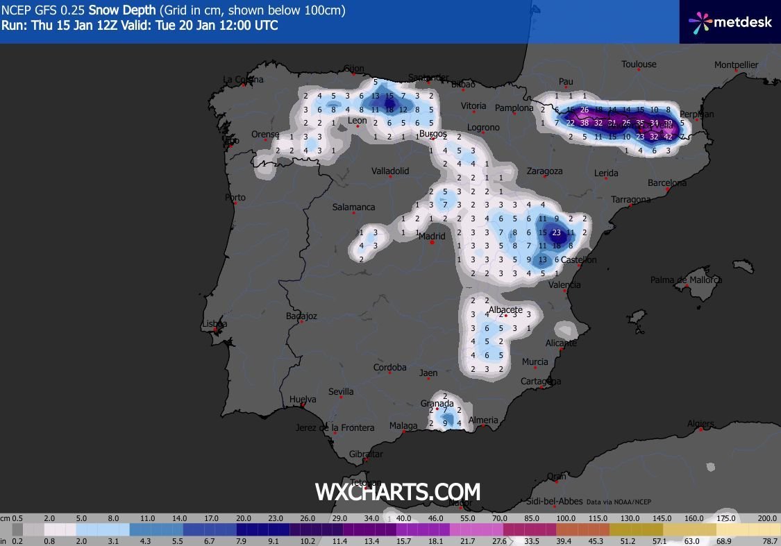 fmrjt's tweet photo. Sortida 12Z del GFS a https://t.co/4Hcw3sw2py 15/1/2026 #gruix #neu i #precipitacio #acumulada a + 120 h
GFS recupera el pronòstic d'una #llevantada (i força #gregal) => #pluges generals al #Principat , sobretot #Nordest
#meteo #prediccio #fred #inestabilitat #nevada https://t.co/95PYbIxC8G
