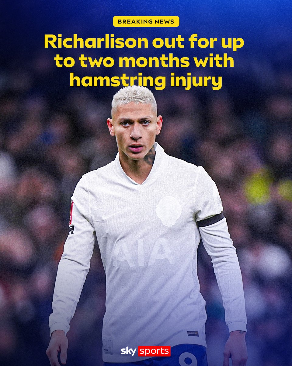 SkySportsPL's tweet image. Thomas Frank has revealed Richarlison is out for up to seven weeks with a hamstring injury 🚨