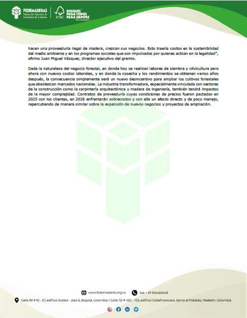Entre un 31% y 50% se aplazarán los planes de expansión en la red sectorial forestal y de transformación de la madera en Colombia, por efecto del crecimiento del salario mínimo.  Leer más: fedemaderas.org.co/entre-un-31-y-…