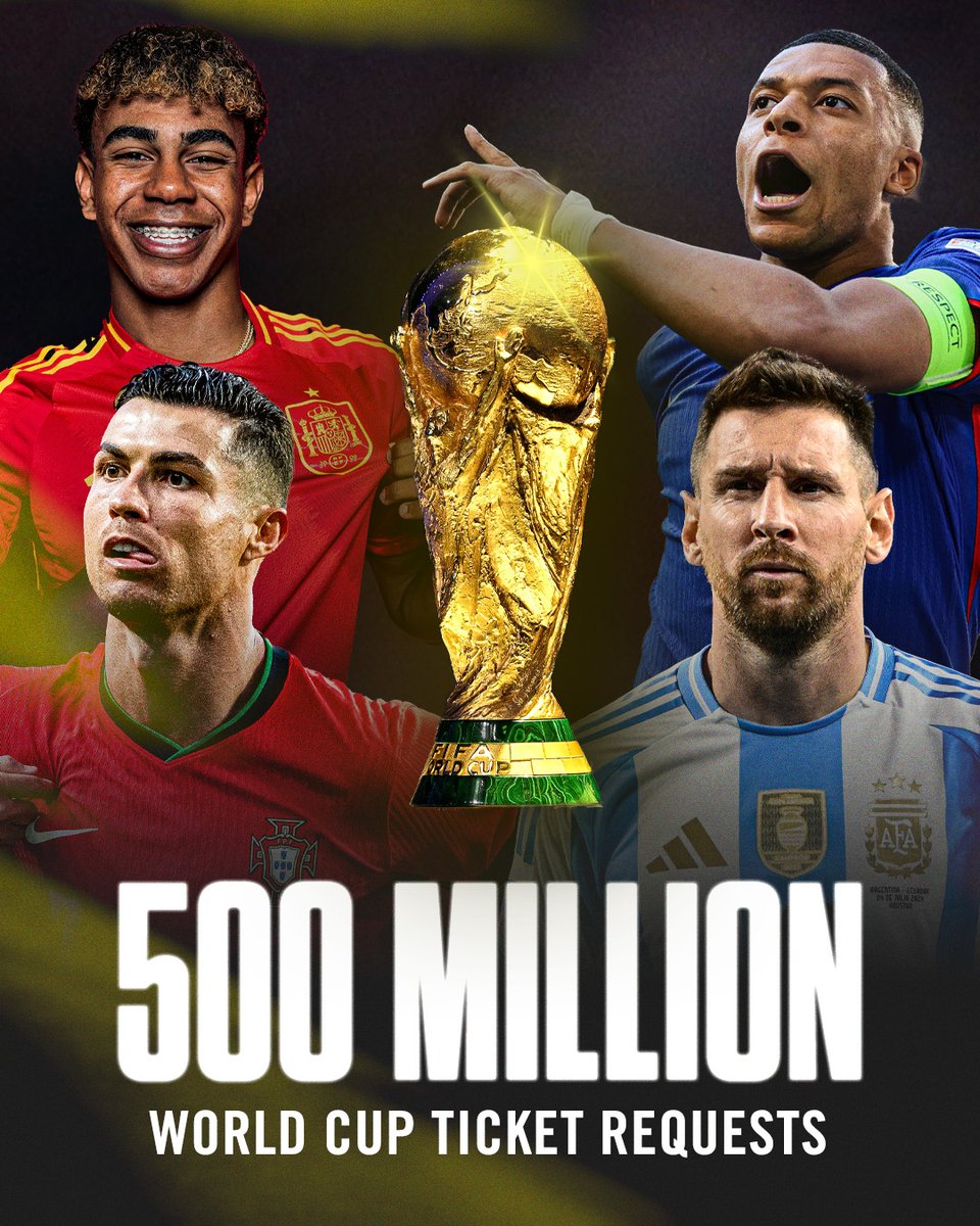 ESPNFC's tweet image. FIFA has announced they have received more than 500 million ticket requests for this year's World Cup 😲
 
They're asking for up to $8,680 per ticket 😅