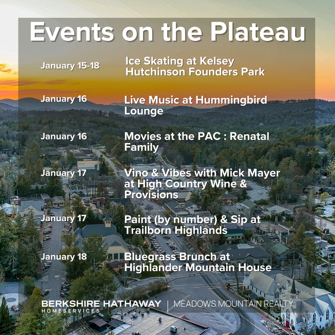meadowsmtn's tweet photo. Looking for something to do this cold weekend on the Plateau?  Check out some of our favorite local events happening around town! From Ice Skating to live music, there’s plenty to enjoy. Click the link in our bio for more.
 #bhhsmmr #highlandsnc  #mountainlife #LocalLiving https://t.co/HuX6G4nR1j