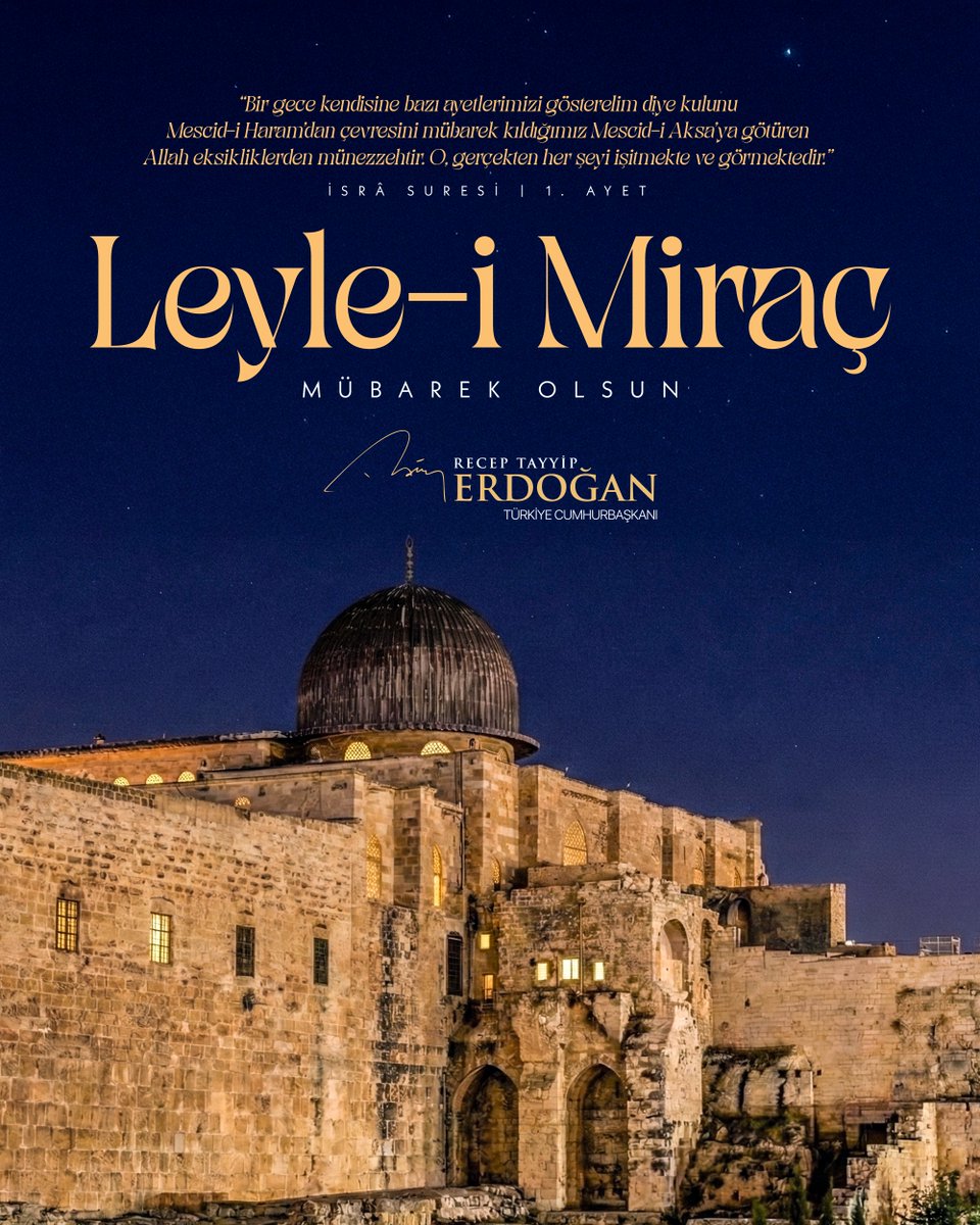 Aziz milletimizin ve İslam âleminin Leyle-i Miraç’ını tebrik ediyor; bu mübarek gecenin tüm insanlığa hayırlar getirmesini, huzura vesile olmasını Rabb’imden niyaz ediyorum.

Gecemiz mübarek olsun.