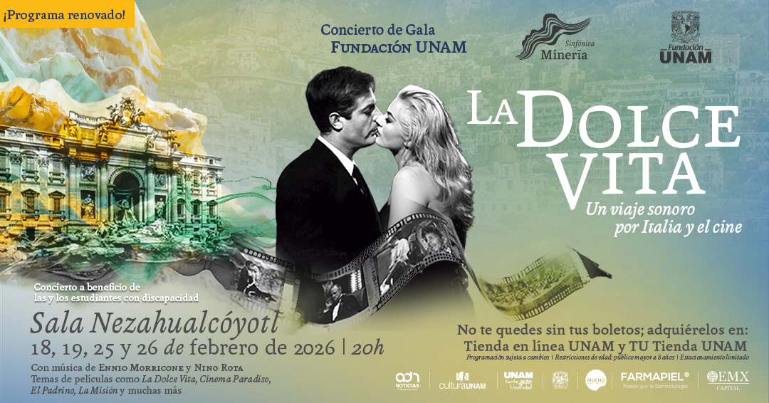 Fundacion_UNAM's tweet photo. ✨ ¿Te imaginas una noche llena de música de los clásicos del cine italiano? 🎻🎥 Vívela en nuestra #GalaFUNAM.
📅 18, 19, 25 y 26 de febrero | 20 h.
📍 Sala Nezahualcóyotl.
🎟️ Compra tus boletos en Tienda en Línea de la UNAM o en TU Tienda UNAM. https://t.co/wayf45rZRs https://t.co/xxABFjBOP4