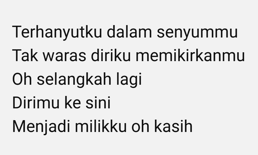 Oh selangkah lagi
dpet AURA KASIH

gitu ga sih liriknya?

CEGIL ERA
#CegilNabilaTaqiyyah