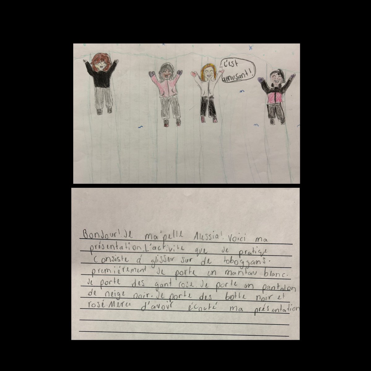 Les élèves de 4ᵉ et 5ᵉ année ont écrit un texte sur leur activité hivernale préférée. Ils ont décrit les vêtements qu’ils portent pour l’hiver. <a href="/StAlphonsaDP/">St. Alphonsa Catholic Elementary School</a>