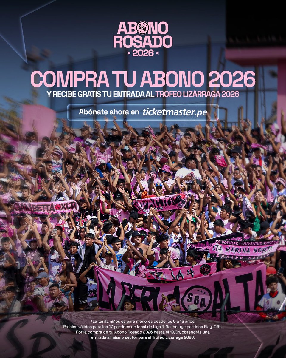 Tu asiento te está esperando.👀

Compra tu Abono Rosado 2026 y recibe gratis tu entrada al Trofeo Lizárraga 2026.🏆🩷

Adquiere tu Abono Rosado 2026 en ticketmaster.pe/event/abono-ro… 🎟️

#VamosBoysTodaLaVida
