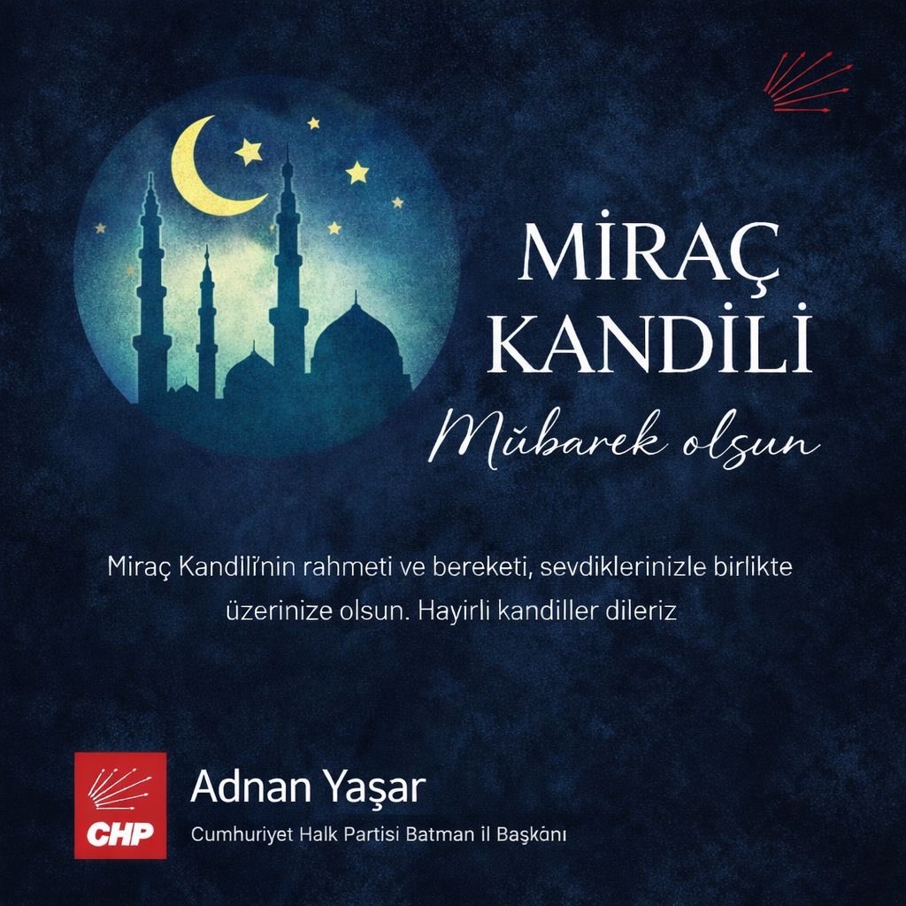Miraç Kandili’nin; ülkemize ve tüm insanlığa sağlık, barış, huzur ve adalet getirmesini diliyorum.

Kandilimiz mübarek olsun.