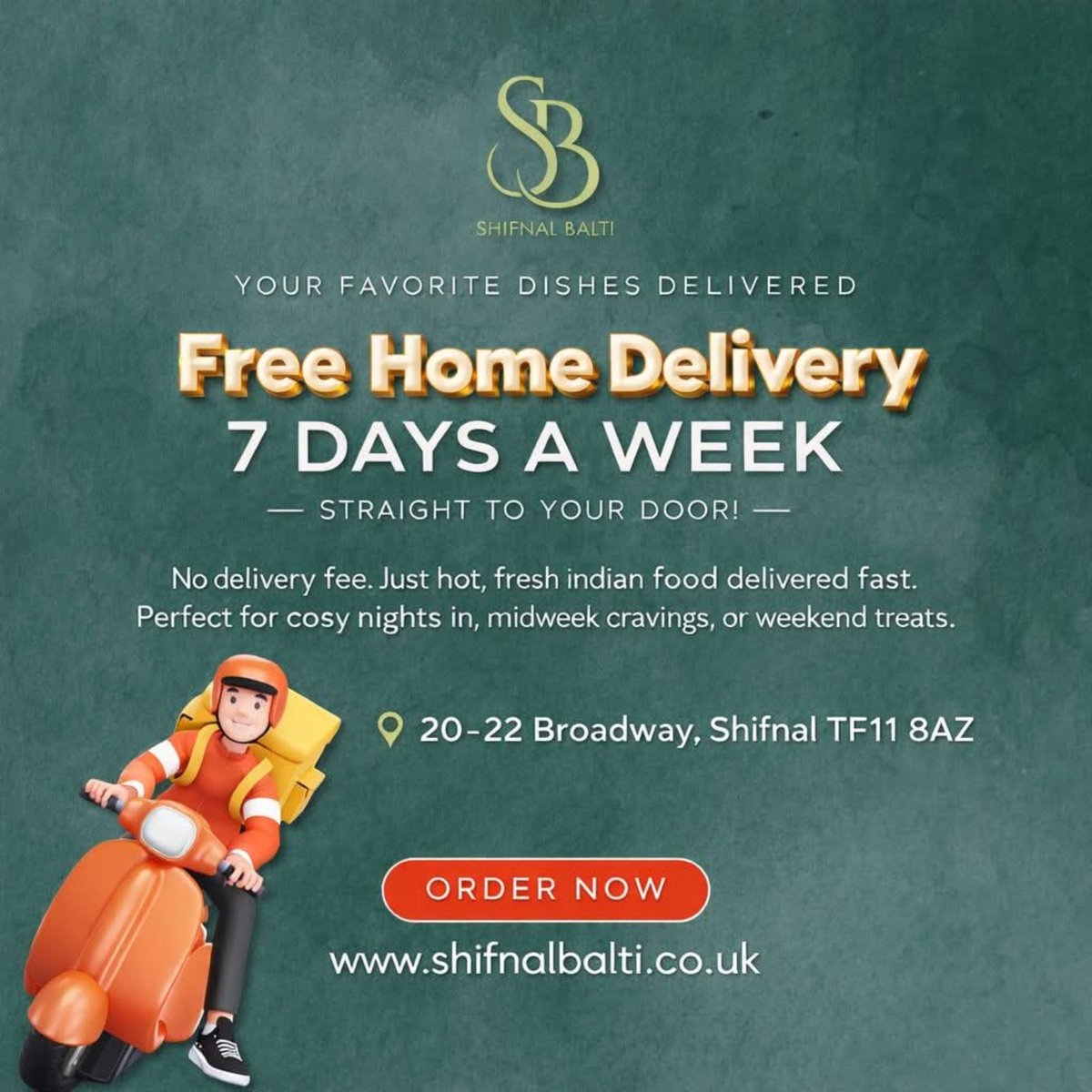 Skip the queue, grab the curry! 🍛😎
✅ 10% off collection via our website
✅ Free delivery straight to your door
Order hassle-free online: shifnalbalti.co.uk

#ShifnalBalti #CurryFix #FreeDelivery #OrderOnline #ShifnalEats #Shifnal