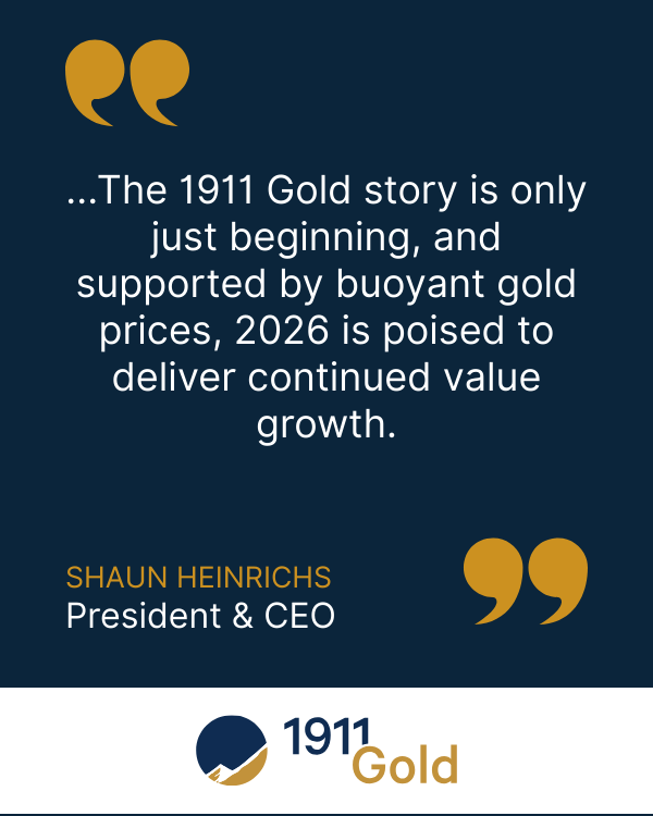2025 was a pivotal year for #1911Gold - successfully transitioning into an advanced-stage developer with near-term production potential, and realizing an annual share price increase of 468%.

Read full news: shorturl.at/MIAwY

$AUMB $AUMBF #TrueNorth #MiningStocks