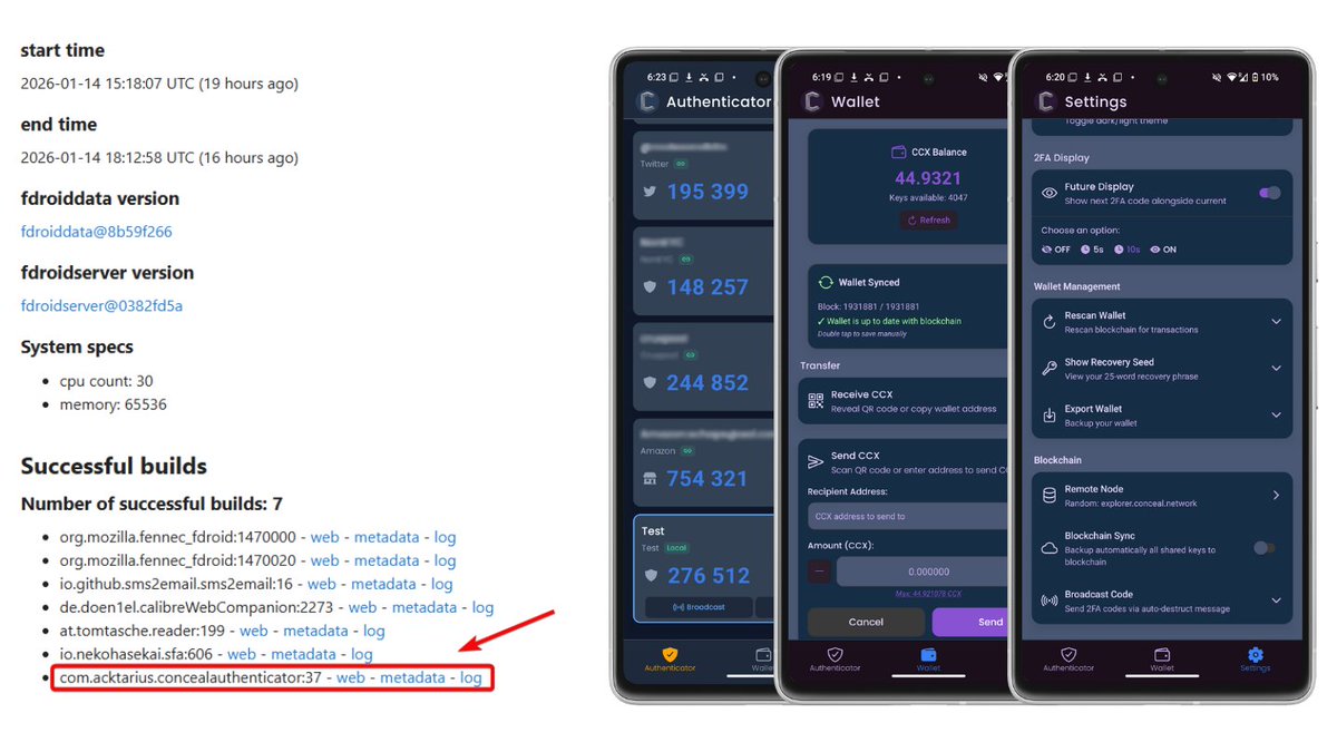 Stop trusting Big Tech with your security. 🛑

Your 2FA codes are your life. Why give them to a central server?

Conceal Authenticator is coming to F-Droid.

✅ Open Source.
✅ Google-free.
✅ Backup on the blockchain.
✅ You hold the keys.

Take back control. $CCX 🛡️