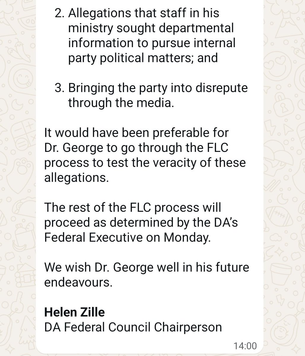 🇿🇦 It is unfortunate that Dr. Dion George has resigned before answering a pending disciplinary investigation by <a href="/Our_DA/">Democratic Alliance</a> Federal Legal Commission on allegations leveled against him. 

These include:

1. Allegations that staff appointments to his Ministerial office were done in a