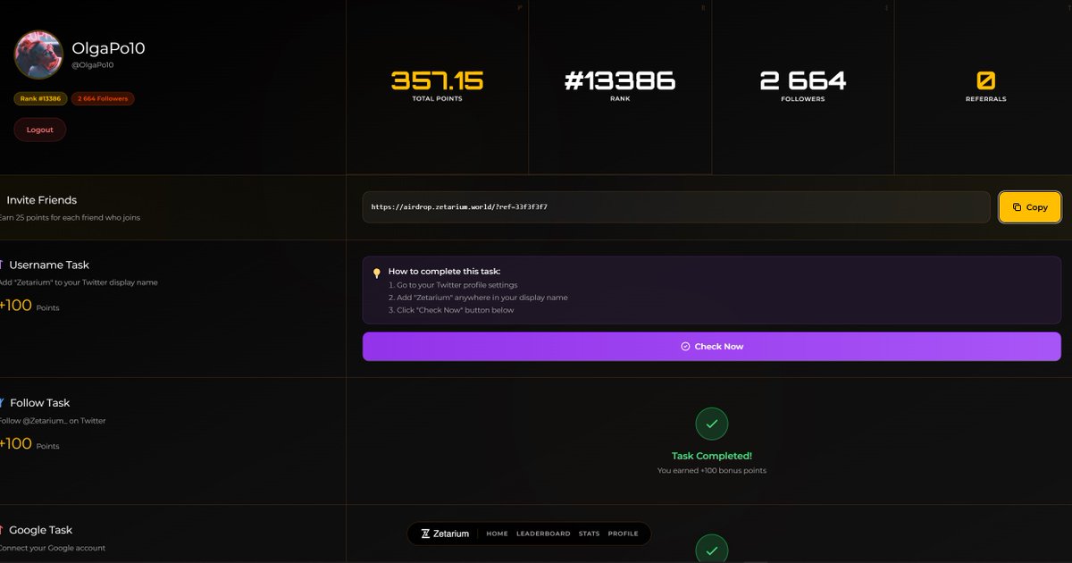 Zetarium — solid DeFi on BNB Chain:
Perp DEX + Prediction Markets + permissionless staking.  
Airdrop live: farm points via daily GM, social tasks, on-chain actions &amp; predictions.
50k+ farmers • ~32 days left.  
Early vibes strong.
airdrop.zetarium.world/?ref=33f3f3f7
<a href="/Zetarium_/">Zetarium</a>