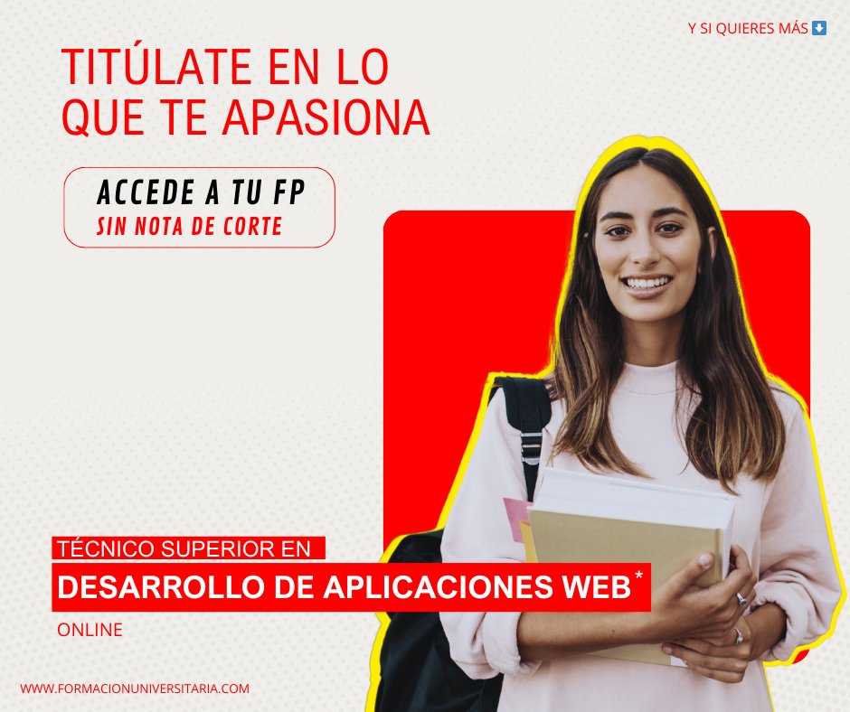 En <a href="/formacionuniver/">Formación Universitaria</a> te ofrecemos el #FP Técnico Superior en Desarrollo de Aplicaciones Web impartido por nuestra institución académica, para que puedas superar las Pruebas Libres y consigas tu titulación oficial. ➡️ formacionuniversitaria.com/fp-preparatori…