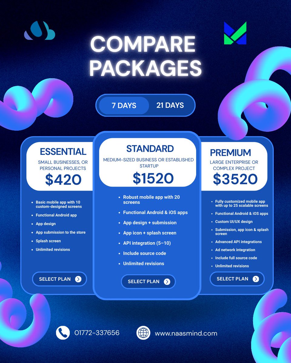 Naasmindltd's tweet image. our app dream deserves the perfect fit. 

Essential $420 → small wins 
Standard $1520 → serious startups 
Premium $3520 → enterprise dominance 

Unlimited revisions. Real value. naasMind.com 

#AppThatPays #NextLevelApp #BuildBetter
