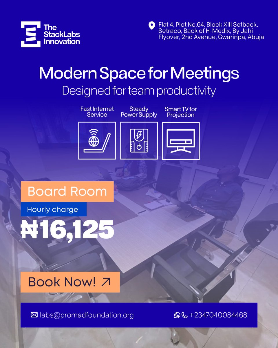 thestacklabs's tweet image. Looking for a workspace that fuels productivity and collaboration? ✨
StackLabs Coworking offers flexible, inspiring spaces for meetings, trainings &amp;amp; retreats.

📍 Boardroom &amp;amp; Event Lab available
💻 Fast internet | 🤝 Great community
📩 Book now!

 #CoworkingSpace #StackLabs