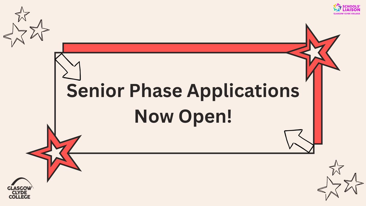🎓 Senior Phase applications are now OPEN!
Students and schools can apply and view available options here 👉 glasgowclyde.ac.uk/study/schools