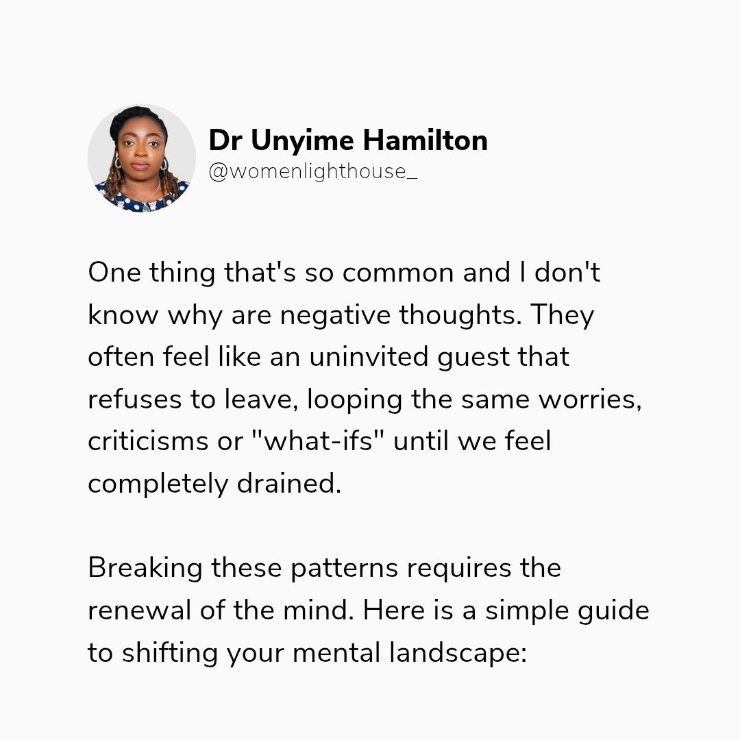 wlhcommunity's tweet photo. Negative thoughts are common but they don’t have to stay. 

It’s time to stop the loop, guard your heart and start the daily process of renewal. 📖✨

#balance #refinedwoman #womenlighthouse #womencommunity https://t.co/5DHmvfx1Vh