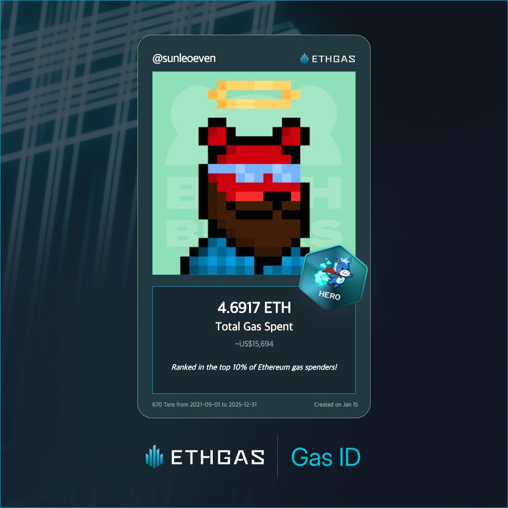Discovered my Gas ID via ETHGas - turning my gas spend into rewards 🫘

As a Hero Jack, I've spent 4.6917 ETH on gas but earned 3000 Beans back.

Get your Gas ID and Beans here: ethgas.com/community/gas-…