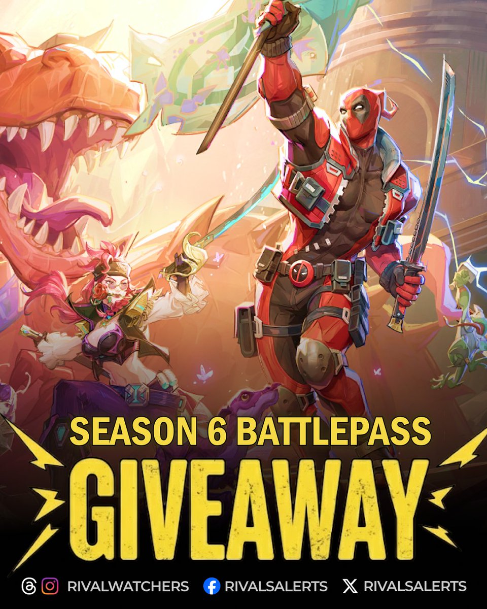 RivalsAlerts's tweet image. 🔥 Season 6 Battle Pass Giveaway 🔥 | #MarvelRivals

➡️ TO ENTER:

✅ Follow @gghightide &amp;amp; @RivalsAlerts
✅ Like &amp;amp; Retweet
✅ Comment your platform

⏰ Giveaway ends in 7 days! All platforms and regions can participate.