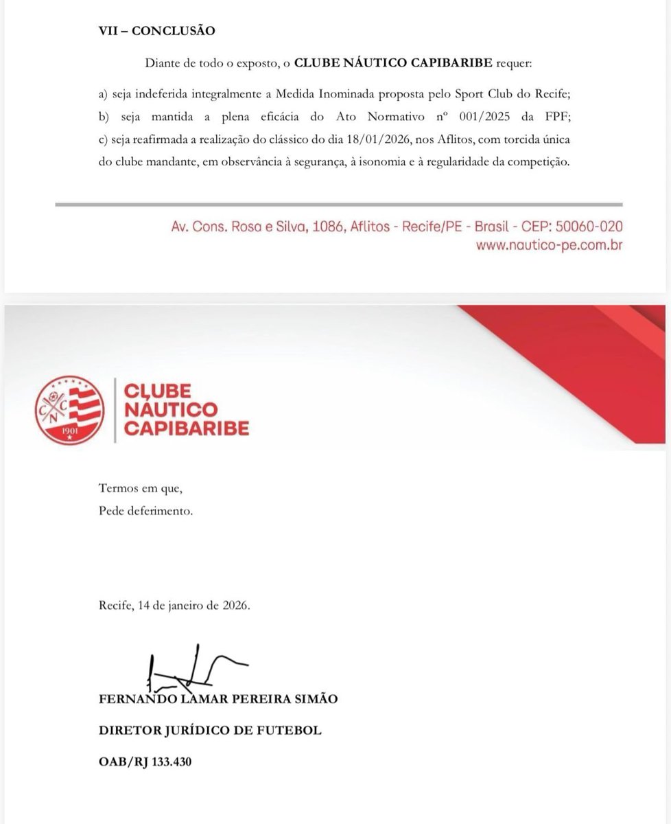🚨 O Náutico pediu torcida única no clássico dos Aflitos.

Oficialmente é por “segurança”.
Na prática, é medo de ouvir a torcida do Sport gritar mais alto dentro do próprio estádio.
Quando a torcida do Sport entra, o mando some.
E o rival tenta calar o que não consegue superar.