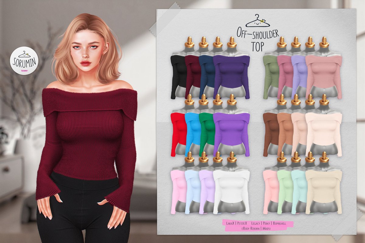 KawaiiFeedSL's tweet photo. Sorumin: Off Shoulder Top @ Kustom9〡Taxi: https://t.co/T5CdnNDdmY
#SecondLife #Sorumin #Kustom9 #slevent #slcontent #KawaiiFeed https://t.co/l31rsMEYl1