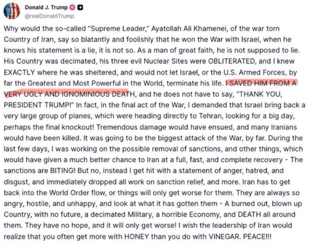 hesamorouji's tweet photo. President Trump, if you had taken the same decisive action to save the Iranian people as you did to save Khamenei, we would not be witnessing the slaughter of 12,000 innocent Iranian civilians today.
If you do nothing now, your legacy will be written in blood.
@POTUS @marcorubio @netanyahu