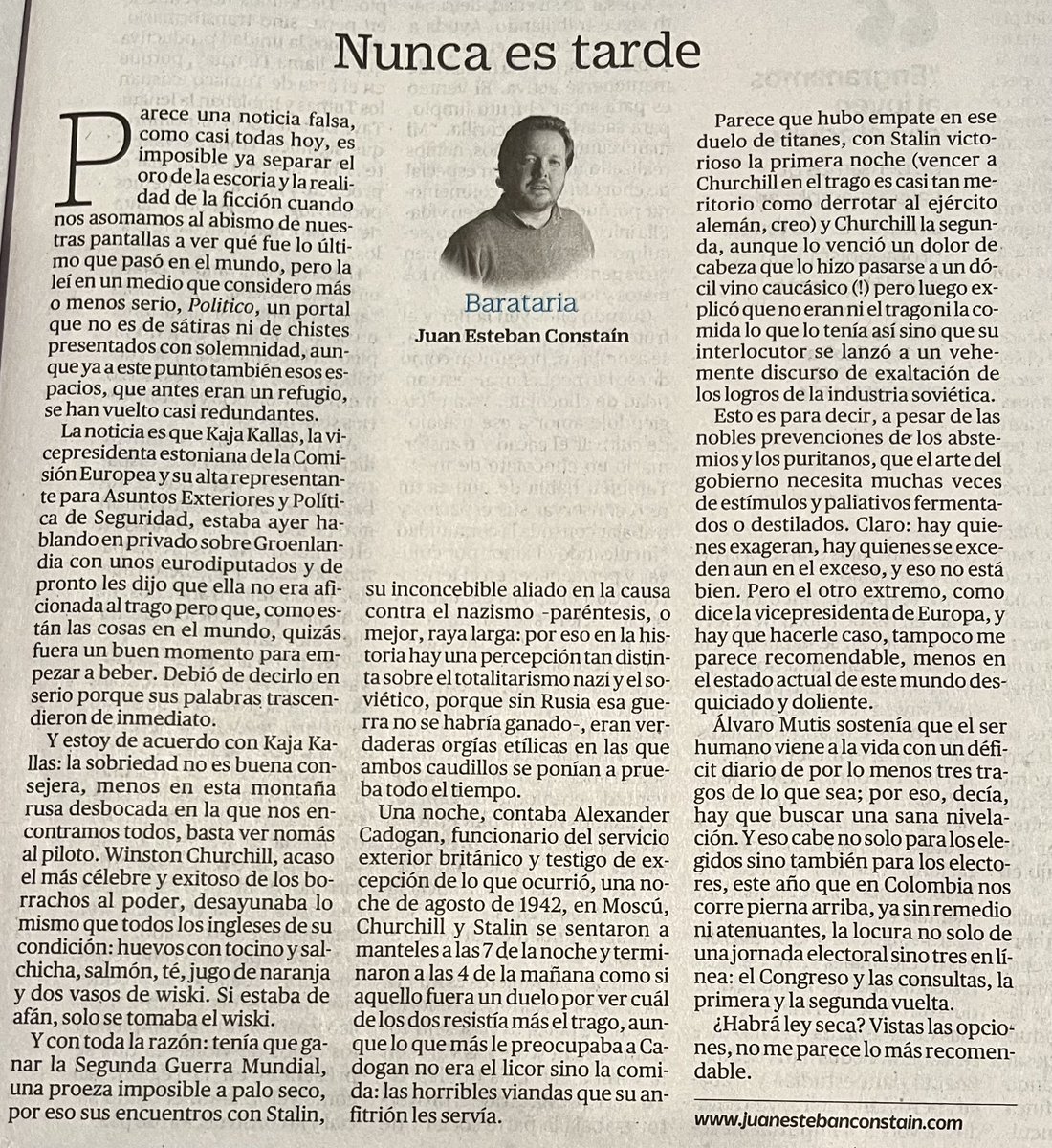 Aquí en papel la columna de hoy: tiene toda la razón Kaja Kallas (desde el Leviatán de Hobbes no conoció el mundo una teoría política más certera que la suya): como están las cosas, sobrios es imposible.