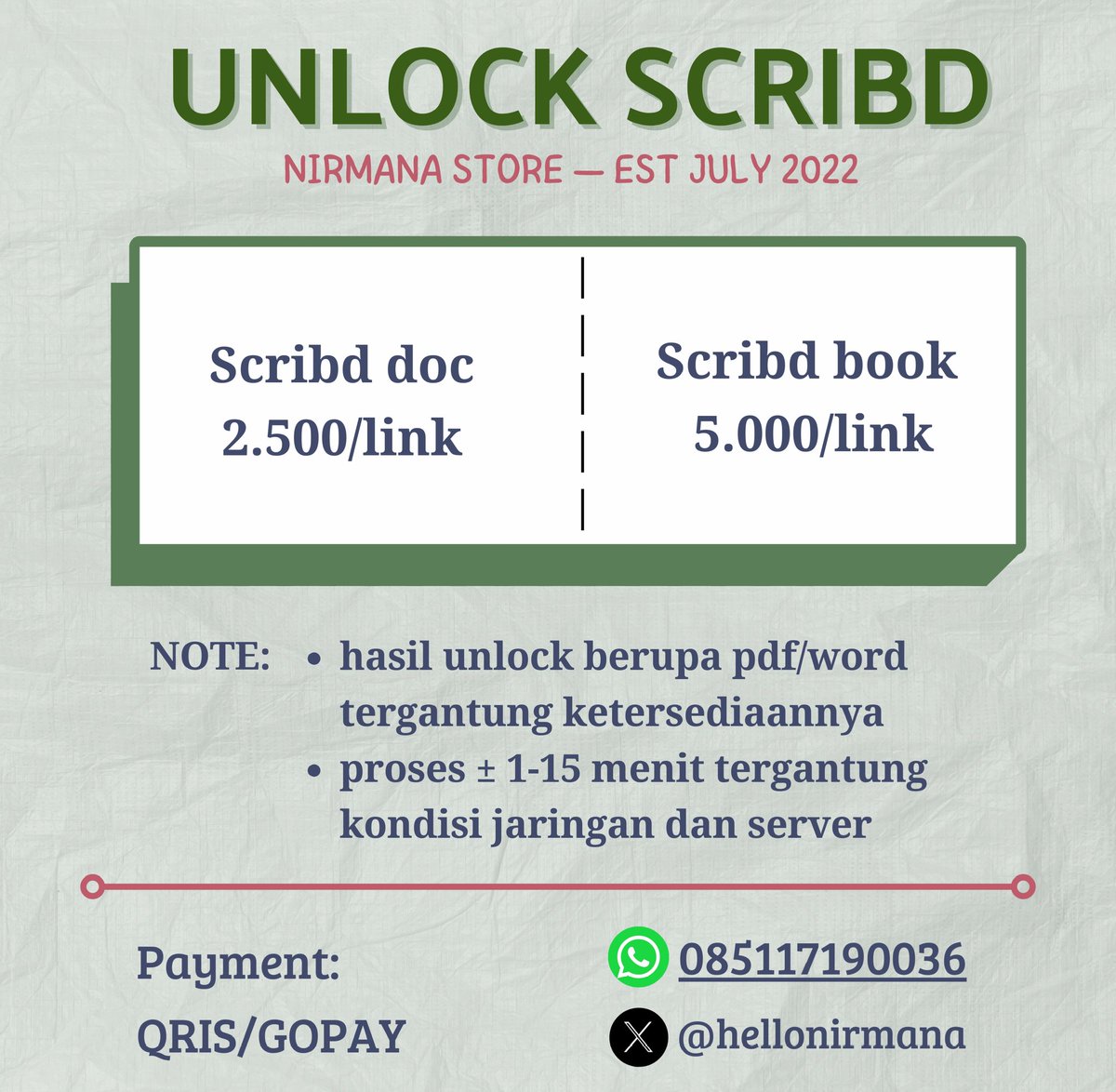 hellonirmana's tweet image. 2.500/link kak download Scribd