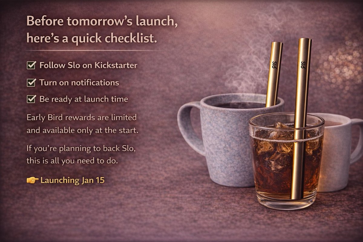 wriitersrealm's tweet image. FOLLOW 👉 @slo_project
Launch tomorrow.

✔ Follow  
✔ Notifications on  
✔ Be ready  

Early Bird is first come, first served.
Jan 15.

#Kickstarter
#EarlyBird
#NewProduct
#CoffeeLovers
#SmartDesign