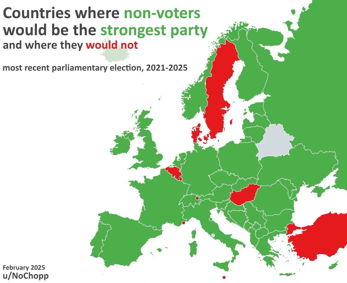 infobeautiful's tweet image. Countries where non-voters would be the strongest voting bloc / party