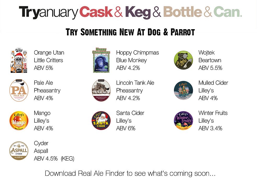On the bar today!
Beer Board: bit.ly/2vu8OV3
#tryanuary <a href="/LittleCritsBrew/">Little Critters Brewing Company</a> <a href="/blue_brewery/">Blue Monkey Brewery</a> <a href="/BeartownBrewery/">Beartown Brewery</a> <a href="/PheasantryBeer/">Pheasantry Brewery</a> <a href="/lilleyscider/">Lilley's Cider</a> <a href="/Aspall/">Aspall</a> 
#RealAleFinder