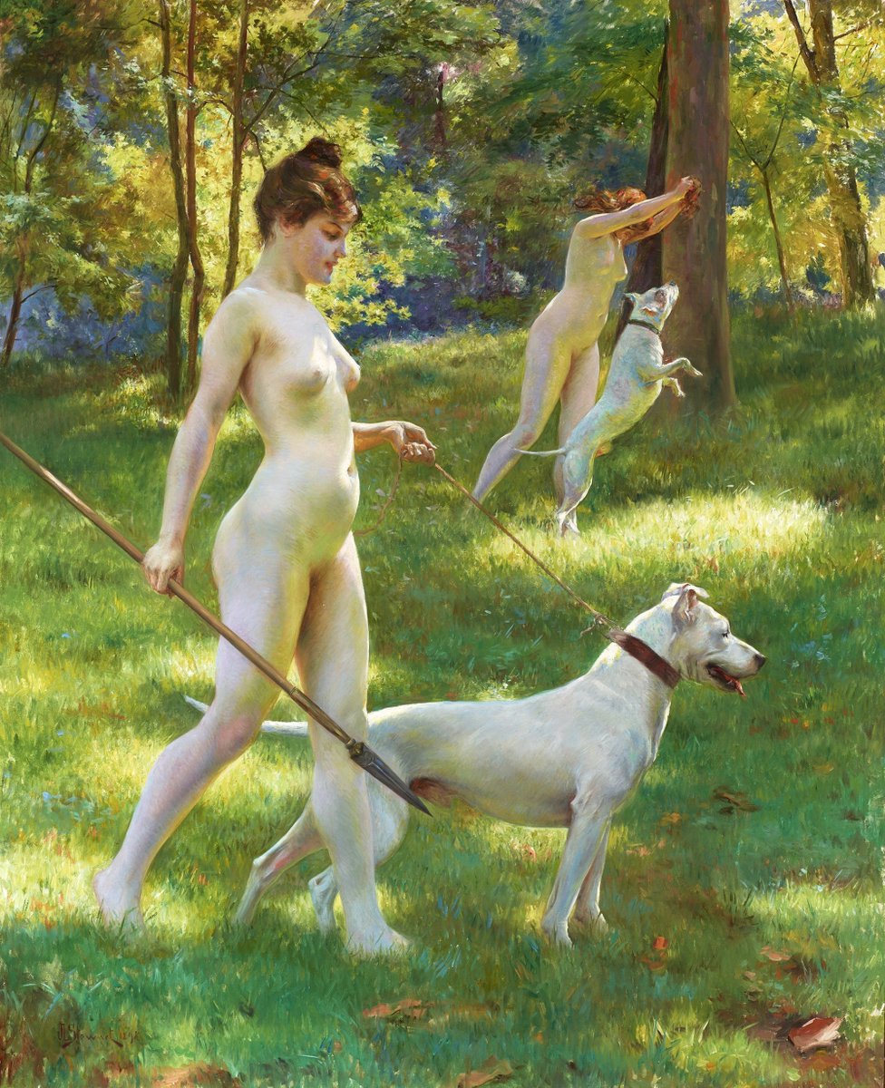 "Ninfas cazando",  del pintor estadounidense Julius LeBlanc Stewart (1855 - 1919).