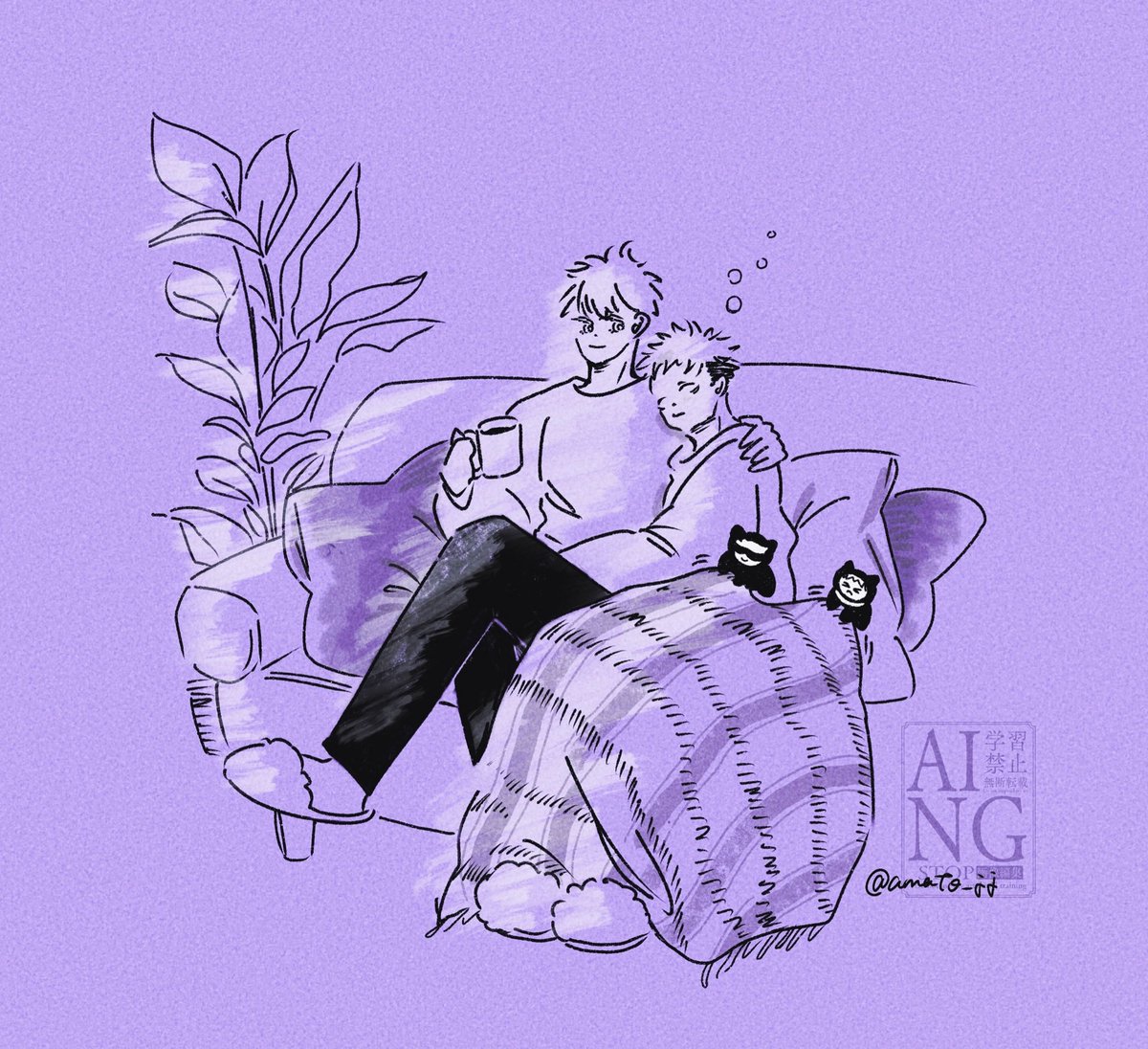 amato_jj's tweet image. 五悠+ちみごゆ家の夜🦉꙳⋆