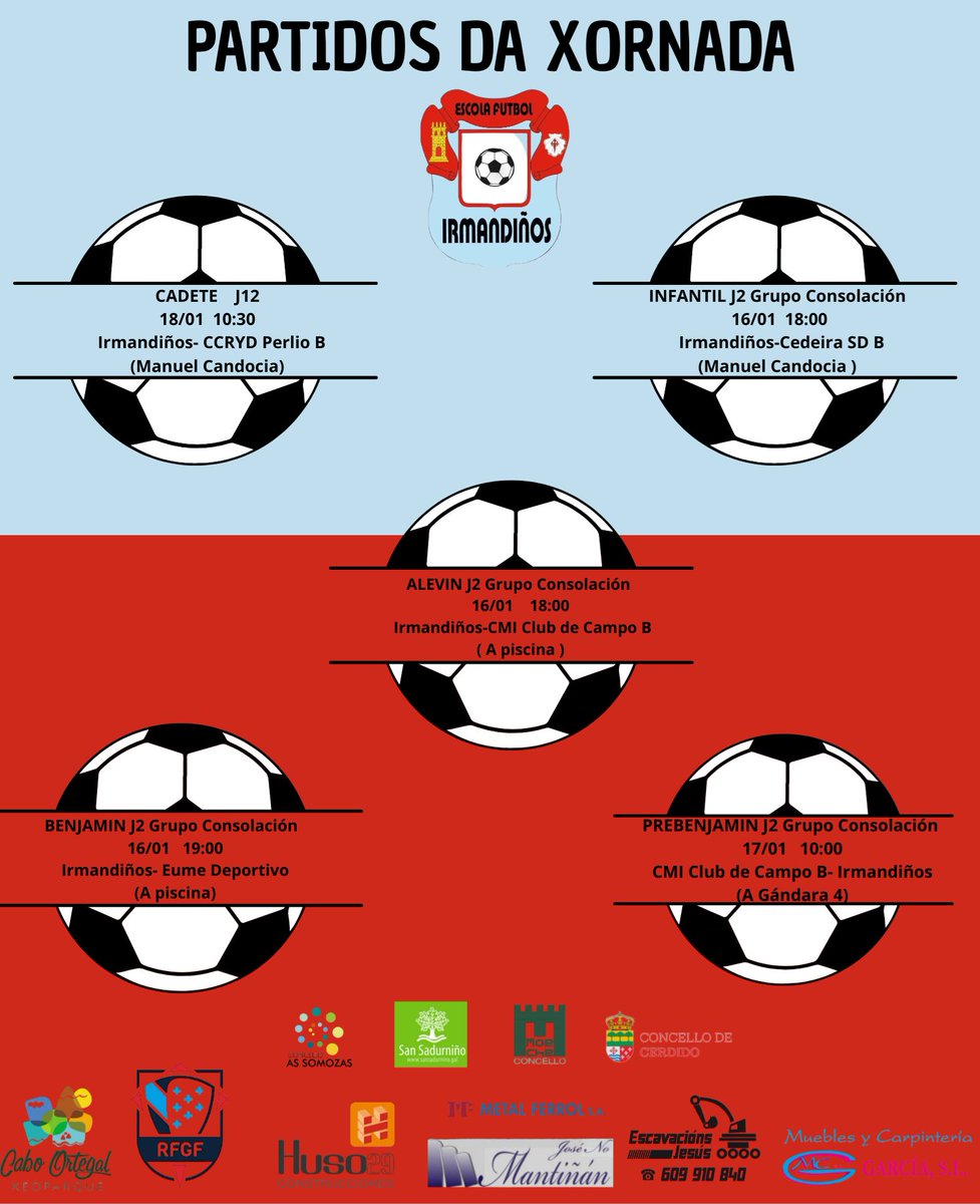 Partidos da vindeira fin de semana. Hasta 4 dos nosos equipos actuarán de locatarios. Vide animar os Irmandiños!