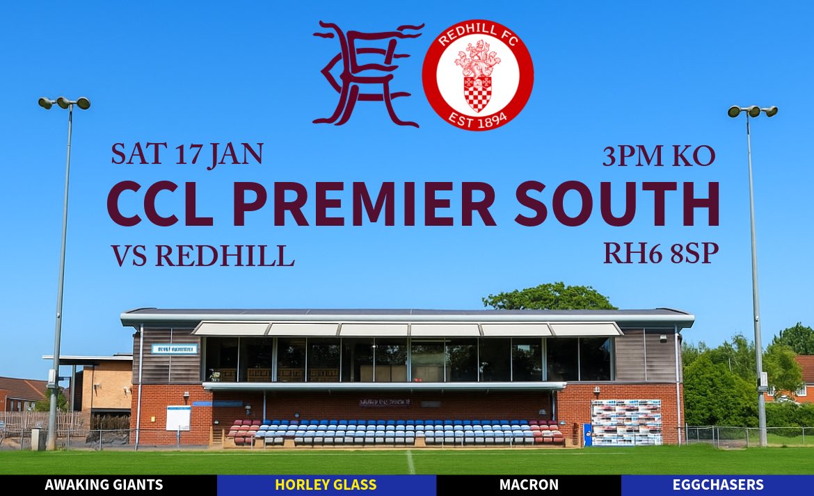 𝗨𝗣 𝗡𝗘𝗫𝗧 ⏭️

At the fifth time of asking we will look to play our first competitive game of 2026 on Saturday as we host <a href="/redhillfc/">Redhill FC</a> in a <a href="/ComCoFL/">Combined Counties Football League</a> Premier South fixture: 

Match details are below ⤵️

🗓️ Sat 17 Jan
📍 Awaking Giants New Defence, RH6 8SP
⏱️ 3PM KO
🎟️ Adults £8 |