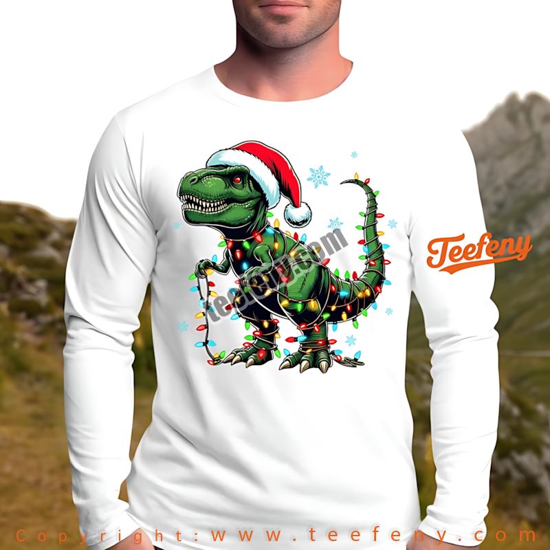 Teefenyshop's tweet photo. T Rex Shirt Christmas Lights Funny Dinosaur Christmas
Buy Today: https://t.co/ec4QRg19om 
 
 #TRexShirt #ChristmasLights #FunnyDinosaur #DinosaurChristmas #HolidayHumor #FestiveFashion #TropicalTisTheSeason #Teefeny https://t.co/nEgDNuvJSe
