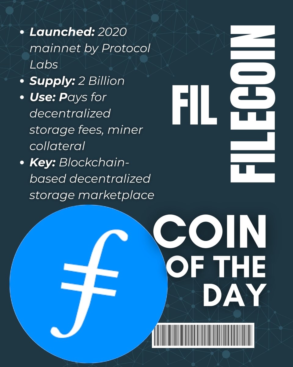 Coin of the Day: Filecoin (FIL) 🌟 Powering Web3 storage with a marketplace  for renting disk space and data retrieval — FIL fuels decentralized, secure  data economy 🚀 #Filecoin #FIL #CoinOfTheDay #DecentralizedStorage #Crypto